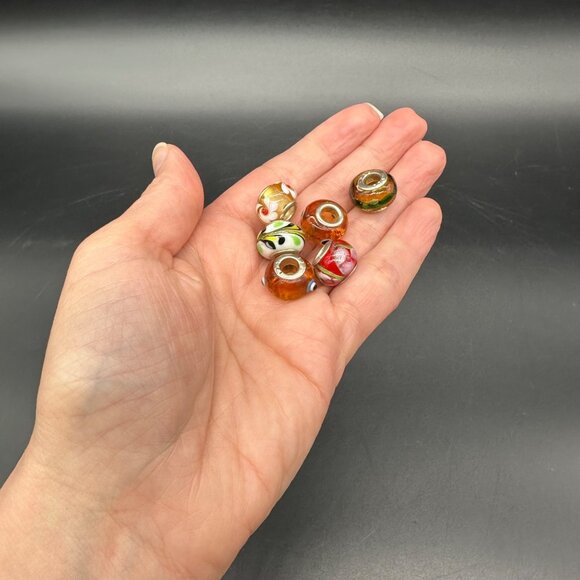 Glass Beads Sterling Silver 925 Colorful Charms For Bracelet Necklace Lot Of 6 - Picture 5 of 7